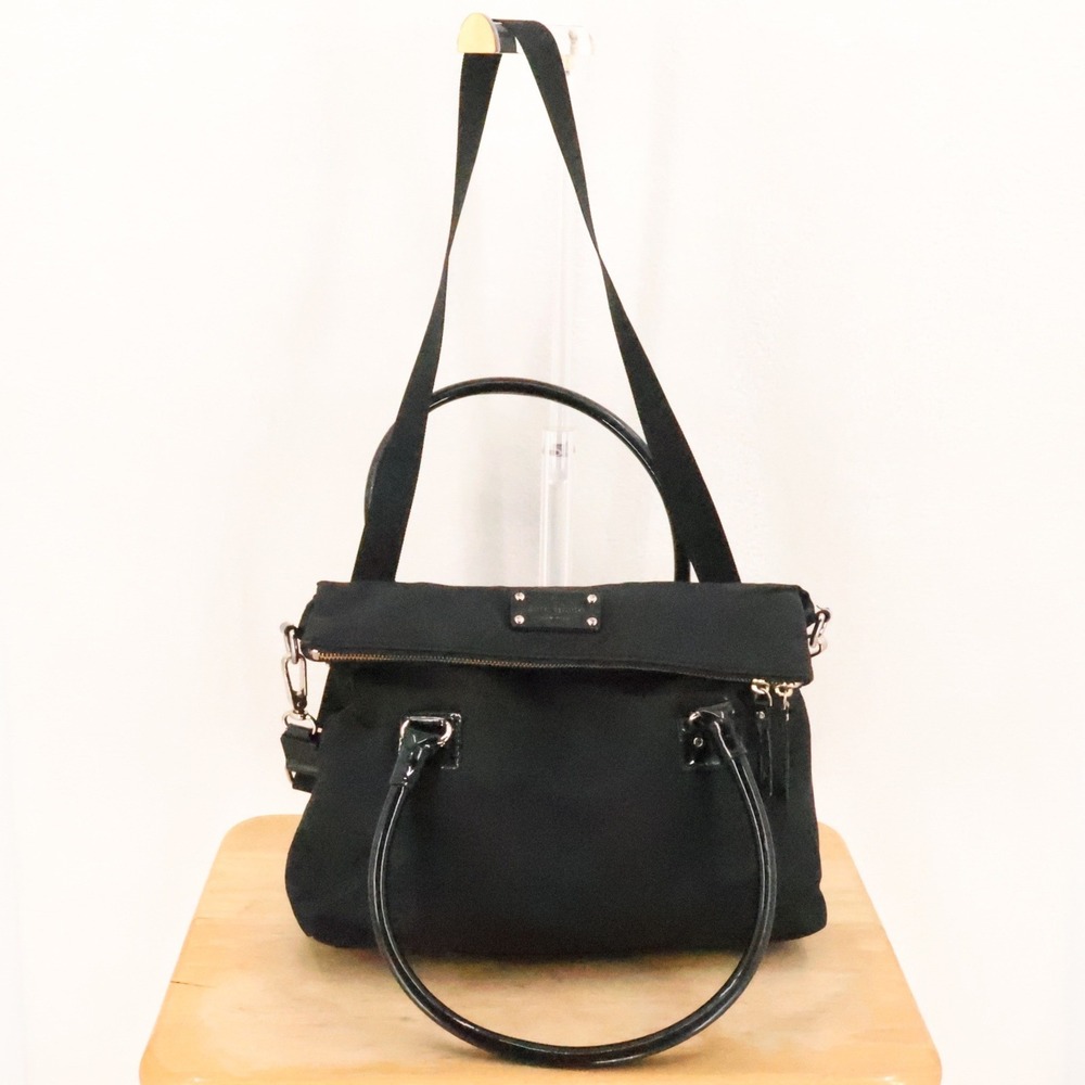 Kate Spade Nylon Satchel Bag Womens Black Crossbody Fold Over Minimalist Travel